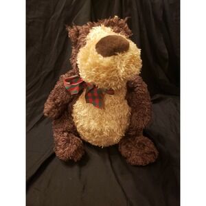 Gund Marley Brown Teddy Bear with Green/Red Plaid Scarf beanbag plush